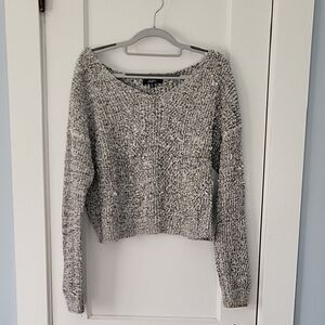 Leighton Chunky B&W Marled Cropped Sweater